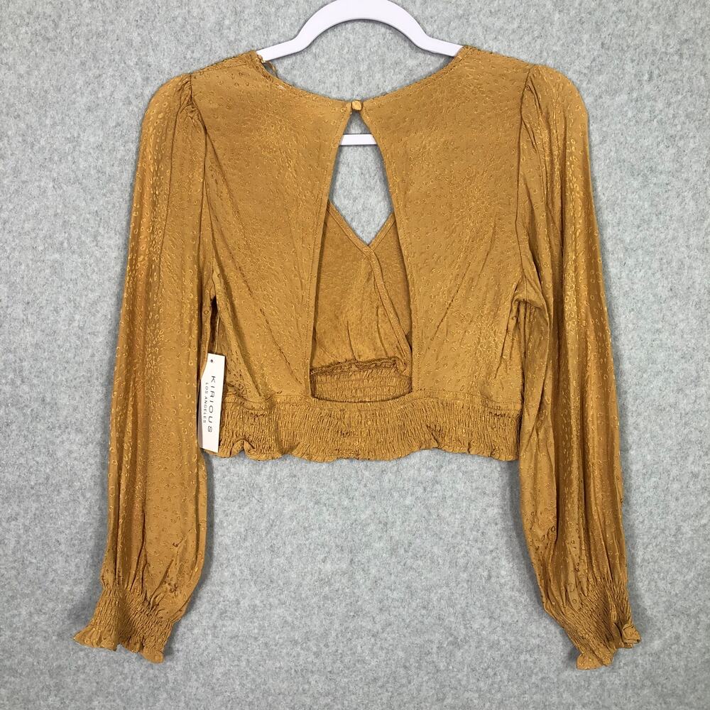 Kirious‎ Shirt Womens Small Gold Blouse Crop Open Back Twee Festival Animal Mob - Picture 3 of 11